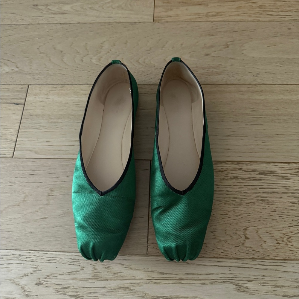The Row Green Satin Women’s Ballet Flats